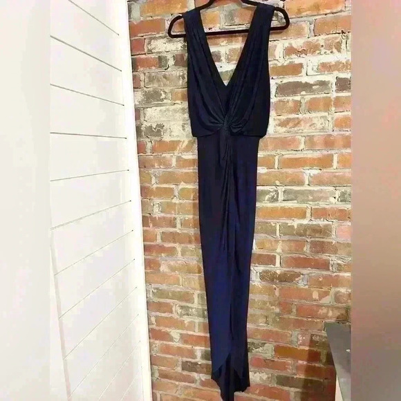 Misa Navy Blue Ruched Slinky Jersey Vneck Dress Size XS - Picture 1 of 8